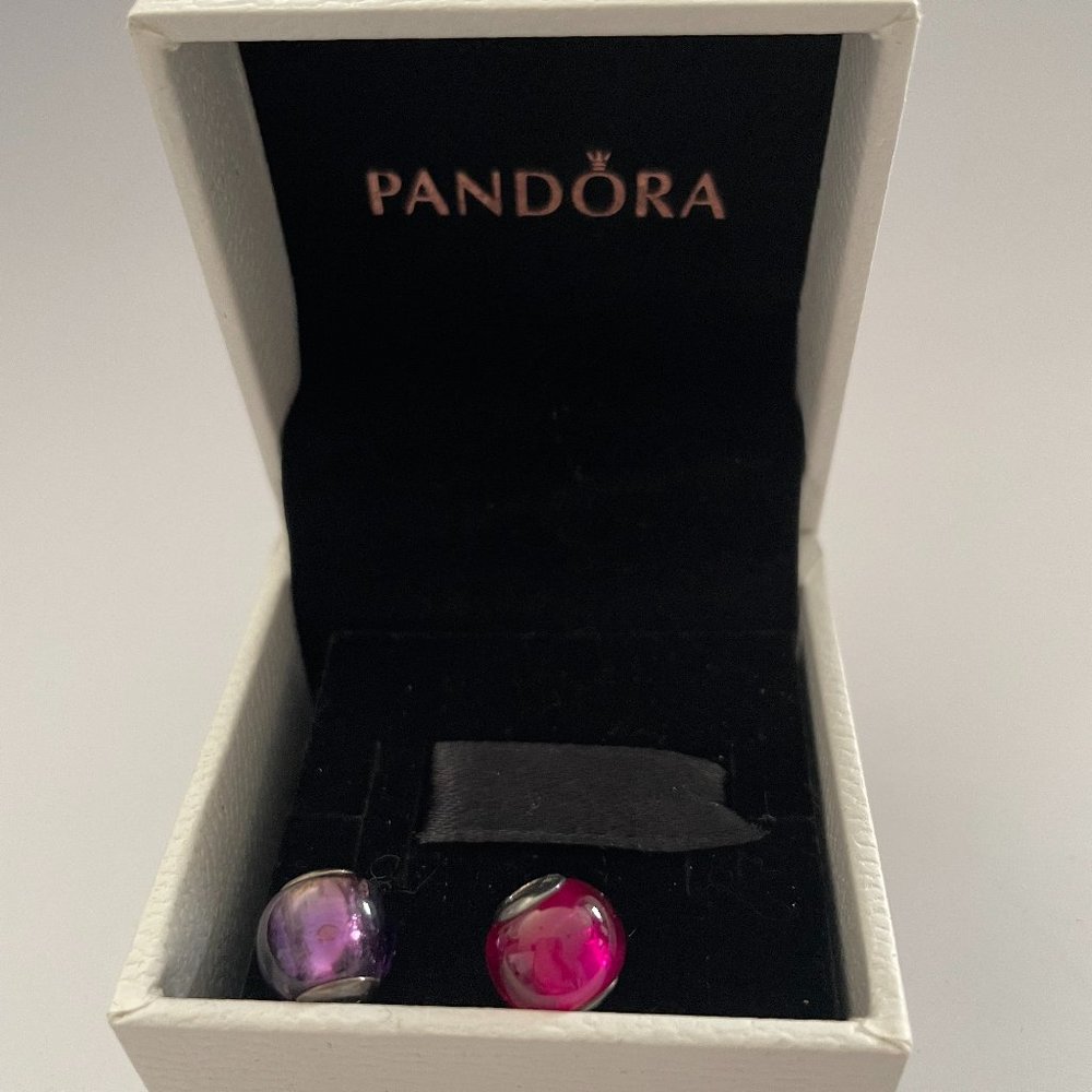 Pandora Pink and Purple Glass Charm Pair